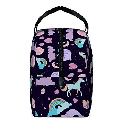  Unicorn Lunch Bag For Girls, Reusable Cute Unicorn Lunch Box Insulated Lunch Tote Bag With Front Pocket For School Kids Teen Girls (Dark Purple)