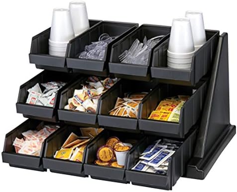  Cambro 12RS12110 Black Versa Self Serve Condiment Bin Stand Set With 3-Tier Stand And 12" Condiment Bins Case Of 1