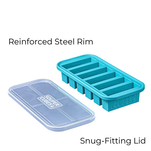  1/2-Cup Freezing Tray With Lid, Aqua, Makes 6 Perfect 1/2 Cup Portions, Freeze Pesto, Salsa, Sauce, Food