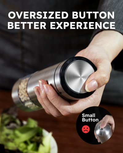  Electric Salt And Pepper Grinder Set Battery Operated, Automatic One Handed Operation Salt And Pepper Mill, Stainless Steel Electric Pepper Shaker With Light, Adjustable Ceramic Grinder - 2 Pcs