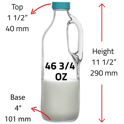  2 Pc 47oz Clear Glass Milk Bottles Glass Pitcher With Handle And Lids - Airtight Milk Container For Refrigerator Jug Water Juice Heavy Milk Bottle Liquid Containers For Kitchen