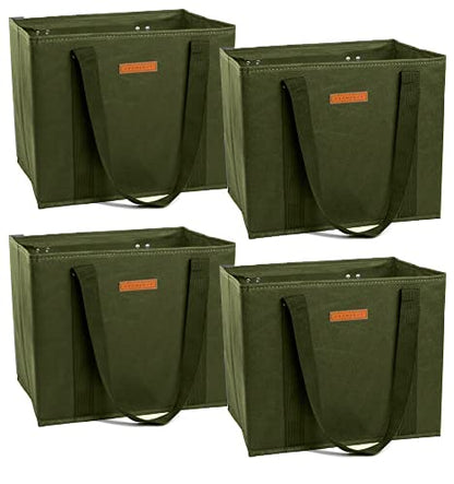  Gramercy Kitchen Reusable Grocery Bags, Reusable Shopping Bags, Tote Bags Bulk, Utility Tote, Bulk Tote Bags - Washable (Army Green, Set Of 4)