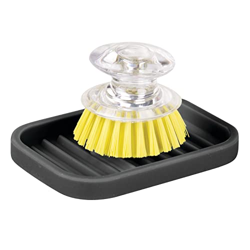  Silicone Kitchen Sink Storage Organizer Holder Tray For Sponges, Soap, Scrubber - Ribbed Base, Quick Dry, Waterproof, Non-Slip, Durable, Heat Resistant - Linelle Collection, 2 Pack, Black