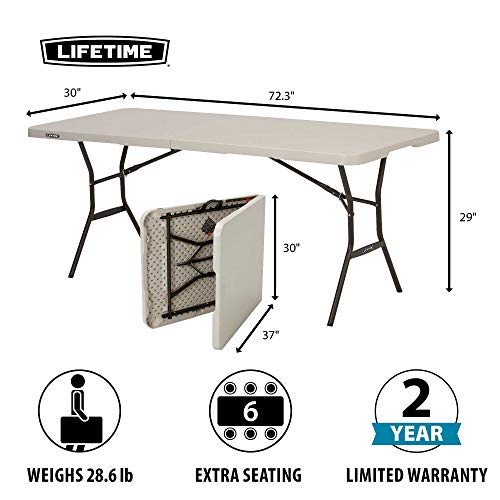 Lifetime 80753 Fold In Half Light Commercial Table, 6 Feet, Almond
