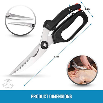  Spring-Loaded Poultry Shears - Premium Heavy Duty Kitchen Chicken Shears With Anti-Slip Handle & Safety Lock - Poultry Scissors For Meat, Game, Chicken, Bone, Herbs & More