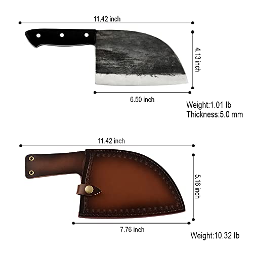  Handmade Forged Camping Chef Knife Full Tang Butcher Knife Outdoor Meat Vegetable Knives For BBQ Hunting With Leather Sheath
