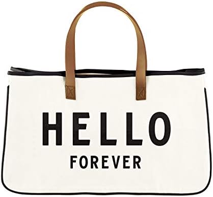  Santa Barbara Design Studio Tote Bag Wedding Collection Black And White 100% Cotton Canvas With Genuine Leather Handles, Large, Honeymoon Vibes