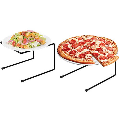  Set Of 4 Black Metal Pizza Pan Riser Stands, Tabletop Food Platter Tray Display Racks