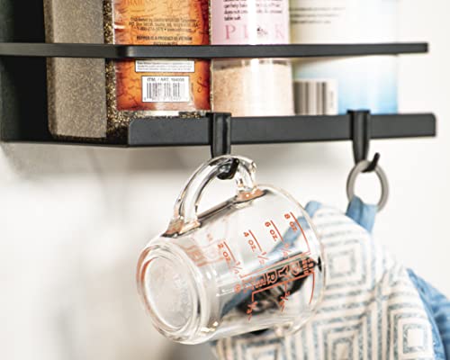  Magnetic Spice Rack-2 PK-Strong Metal Magnetic Spice Rack For Refrigerator-Versatile Magnetic Shelf For Refrigerator-Easy To Install Magnetic Rack Or Magnetic Book Shelf-4 Plastic Removable Hooks