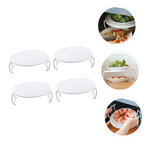  SOLUSTRE Microwave Steam Rack Foldable Storage Shelves Wire Cooling Rack Collapsible Dish Pan Barbeque Rack Round Baking Rack Pressure Cooker Steam Rack Microwave Heating Dish Rack Pp 4pcs