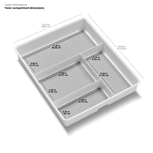  Madesmart Classic 4-Compartment Drawer Organizer Gadget Tray, Plastic Multipurpose Storage Bin For Drawers, White