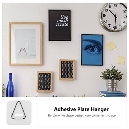  Picture Frame Hanger 100 Pcs Adhesive Plate Hanger Vertical Plate Holders Invisible Sticky Wall Hanger Hooks For Plate Pictures Wall Art Decoration 3. 2X3. 2CM Wall Mount Clothes Rack