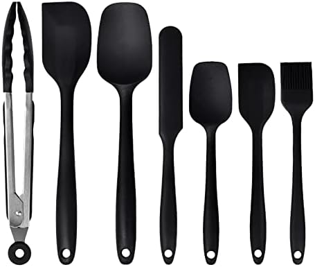  Ilicone Spatula Set Of 7 One Piece Seamless Design, Rubber Spatulas Silicone Heat Resistant Non Stick Cookware, Silicon Spatula All Silicone Kitchen Utensils 7 PCS Black