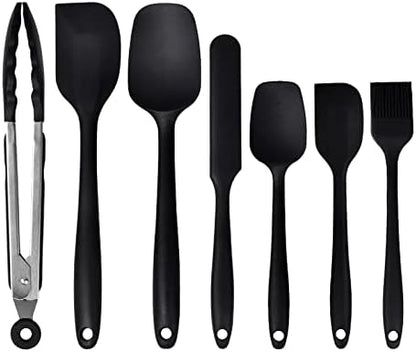  Ilicone Spatula Set Of 7 One Piece Seamless Design, Rubber Spatulas Silicone Heat Resistant Non Stick Cookware, Silicon Spatula All Silicone Kitchen Utensils 7 PCS Black