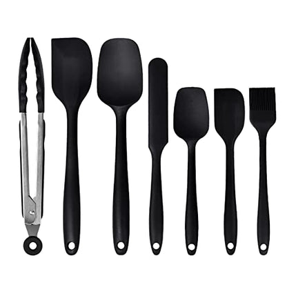  Ilicone Spatula Set Of 7 One Piece Seamless Design, Rubber Spatulas Silicone Heat Resistant Non Stick Cookware, Silicon Spatula All Silicone Kitchen Utensils 7 PCS Black