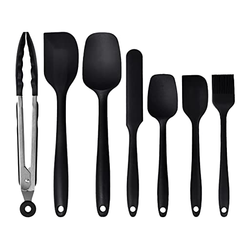  Ilicone Spatula Set Of 7 One Piece Seamless Design, Rubber Spatulas Silicone Heat Resistant Non Stick Cookware, Silicon Spatula All Silicone Kitchen Utensils 7 PCS Black