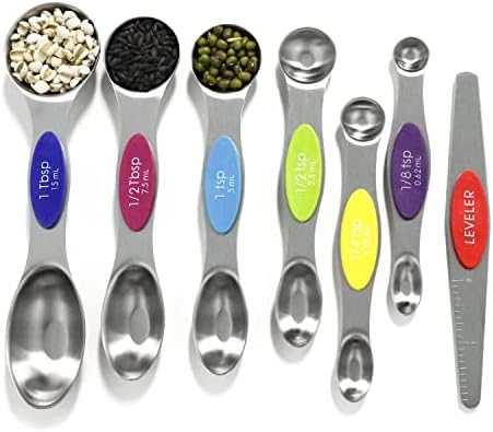  Magnetic Measuring Spoons Set Stainless Steel With Leveler,Multicolors Measuring Cups And Spoon Set Kitchen Gadgets Apartment Essentials Fits In Spice Jars,Stackable Metal Tablespoon Spoon For Baking