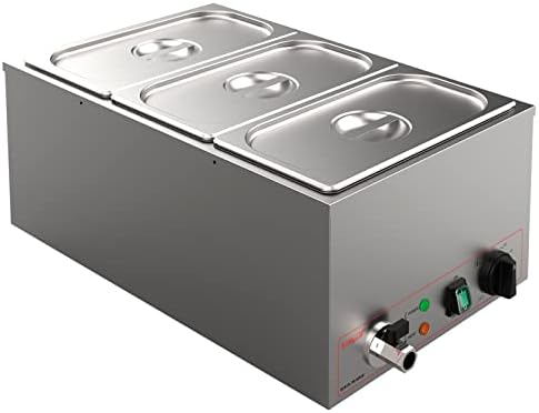  Commercial Stainless Steel 4 Sections Bain Marie Food Warmer 16 Qt Buffet Server With Lid And Tap For Home, Catering, Restaurants