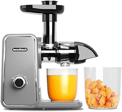  Slow Masticating Juicer, IWODTECH Juicer Machine With 2-Speed Modes, Easy-to-clean Cold Press Juicer With Silent Motor And Reverse Function, With 2 Cups（Galaxy Grey）
