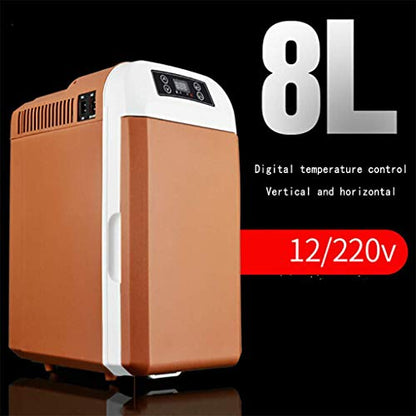  TONPOP 8L Mini Refrigerator, Mini Refrigerated Car Mini Hormone Refrigerated Box, 12V / 220V Portable Portable Freezer For Bedroom Office Car Travel (Brown)