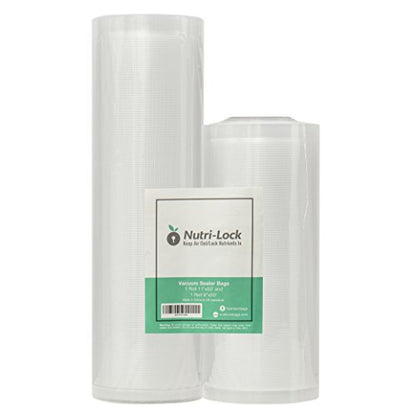 Nutri-Lock Vacuum Sealer Bags - Set Of 2 11x50 & 8x50 Inch BPA-Free Rolls - Vac Seal For Sous Vide & Meal Prep - Commercial Grade Bag