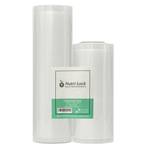  Nutri-Lock Vacuum Sealer Bags - Set Of 2 11x50 & 8x50 Inch BPA-Free Rolls - Vac Seal For Sous Vide & Meal Prep - Commercial Grade Bag