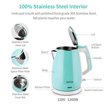  Electric Kettles Stainless Steel Interior, Double Wall Hot Water Boiler Heater, Cool Touch Electric Teapot Heater Kettle, Auto Shut-Off And Boil-Dry Protection, Cordless, 1.5L, 2 Year Warranty (1.5L)
