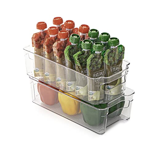  Smart Design Stackable Refrigerator Bin - 6 X 12 Inch - BPA Free Plastic Resin - Fridge, Freezer, Pantry Organizer, Cabinet Storage, Food, Produce, Fruit Containers - Kitchen Organization - Clear