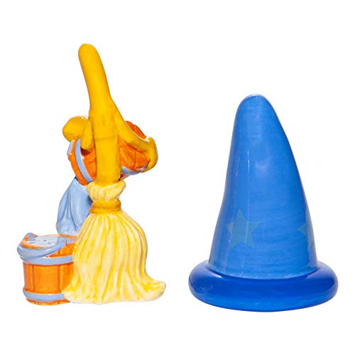 Enesco Disney Ceramics Fantasia Sorcerer Hat And Broom Salt And Pepper Spice Shaker Set, 3.5 Inch, Multicolor