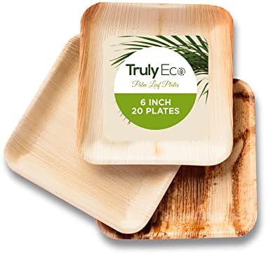  Palm Leaf Plates - Like Bamboo Plates Disposable - Compostable, Biodegradable & Eco Friendly - Appetizer & Dessert Plates For Party - Better Than Paper Plates (40, 6” Square Plates)
