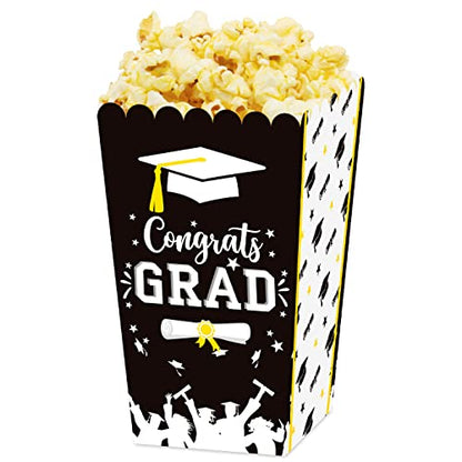  Graduation Popcorn Boxes School Grad Party Favor Plastic Popcorn Treat Boxes 24 Pieces, Blue