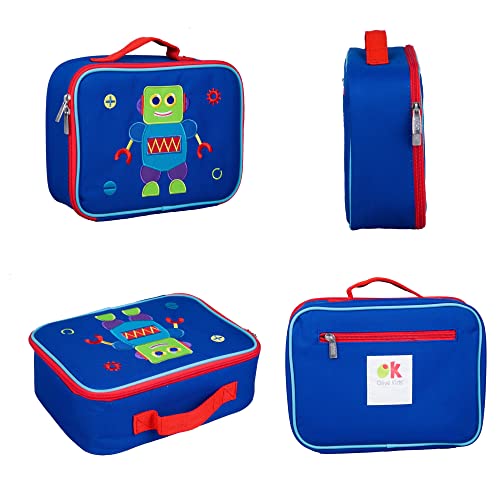  Kids Insulated Embroidered Lunch Box Bag For Boys & Girls, Measures 10 X 7.5 X 4 Inches Lunch Box For Kids, Ideal For Packing Hot Or Cold Snacks For School & Travel (Robot)