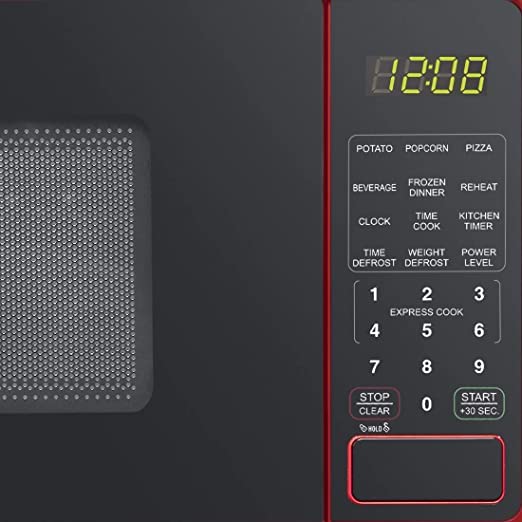  RAMR 0.7 Cu. Ft. Countertop Microwave Oven, 700 Watts, Easy Clean Interior, Child Safety Lock, Red