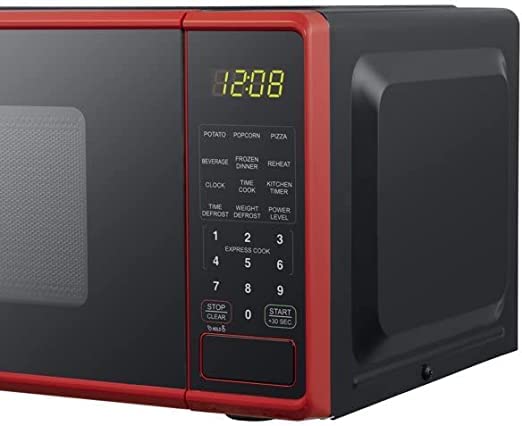  RAMR 0.7 Cu. Ft. Countertop Microwave Oven, 700 Watts, Easy Clean Interior, Child Safety Lock, Red