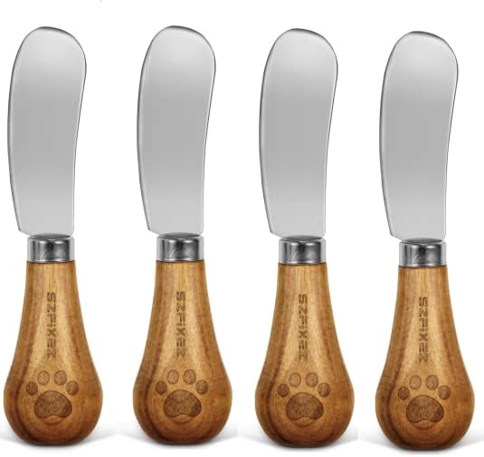  Vertical Cheese Knife Set Cute Standing Butter Knife Food Grade 420 Stainless Steel Cheese Spreader Knives Butter Spreader With Wooden Handle For Fruit, Picnic,Charcuterie , Party, 4.7 Inch, 4 Pieces (4 Pack)