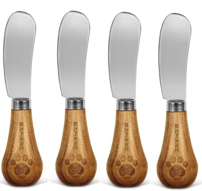  Vertical Cheese Knife Set Cute Standing Butter Knife Food Grade 420 Stainless Steel Cheese Spreader Knives Butter Spreader With Wooden Handle For Fruit, Picnic,Charcuterie , Party, 4.7 Inch, 4 Pieces (4 Pack)