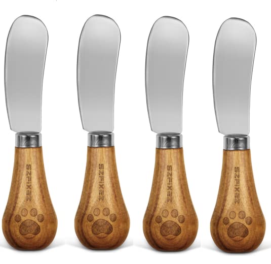  Vertical Cheese Knife Set Cute Standing Butter Knife Food Grade 420 Stainless Steel Cheese Spreader Knives Butter Spreader With Wooden Handle For Fruit, Picnic,Charcuterie , Party, 4.7 Inch, 4 Pieces (4 Pack)