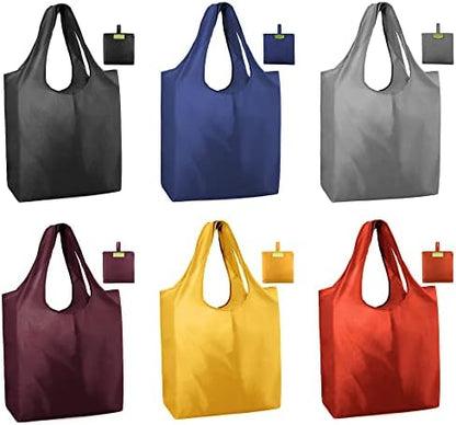  BeeGreen Shopping Bags Reusable Grocery Tote Bags 6 Pack XLarge 50LBS Ripstop Geometric Fashion Recycling Bags With Pouch Bulk Machine Washable Nylon Bags Black Gray Blue Navy Teal Christmas