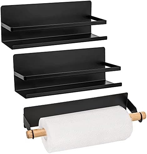  Magnetic Spice Rack Magnetic Paper Towel Holder For Refrigerator Fridge Organizer For Kitchen, Space Saver Container For Kitchen/Apartment, Drill Free, Black