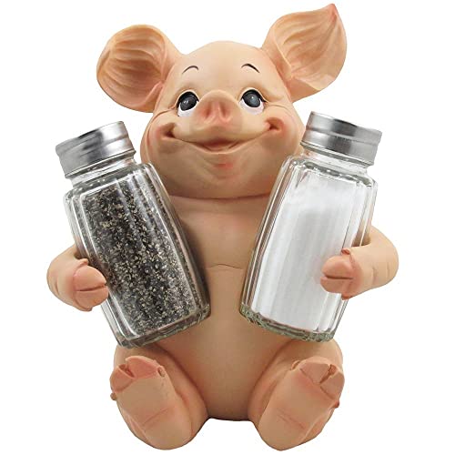  Decorative Pig Glass Salt And Pepper Shaker Set With Holder Stand In Farm Animal Figurines, Sculptures & Statues Or Rustic Country Kitchen Decor And Restaurant Table Spice Rack Decorations As Gifts For Farmers