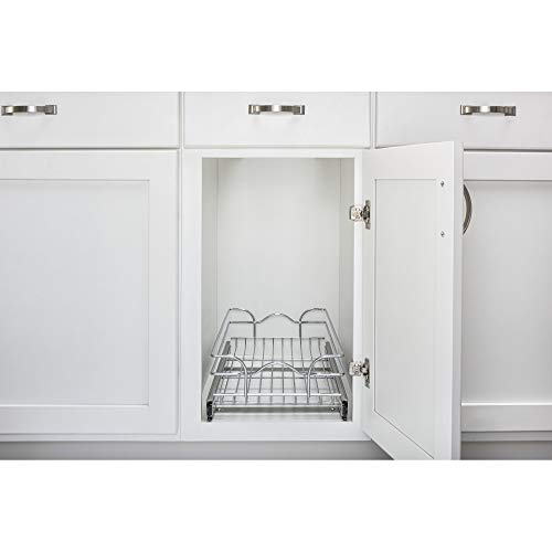  Rev-A-Shelf 5WB1-0918CR-1 8.5 X 18 Inch Single Wire Pull Out Shelf Storage Basket Organizer W/100lb Weight Capacity For Kitchen Base Cabinets, Silver