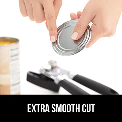  Heavy Duty Stainless Steel Smooth Edge Manual Hand Held Can Opener With Soft Touch Handle, Rust Proof Oversized Handheld Easy Turn Knob, Best Large Lid Openers For Kitchen, Black