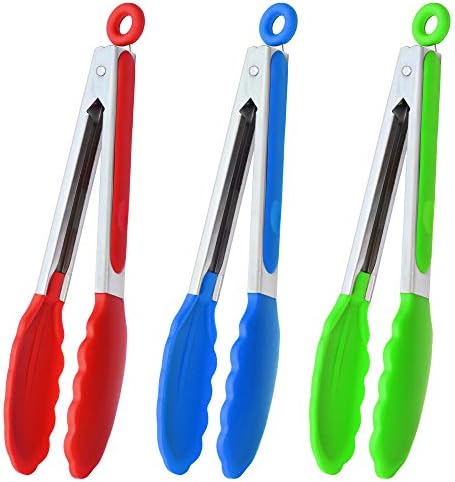 9-Inch Stainless Steel Cooking Tongs With Silicone Tips, Set Of 3 (Black)