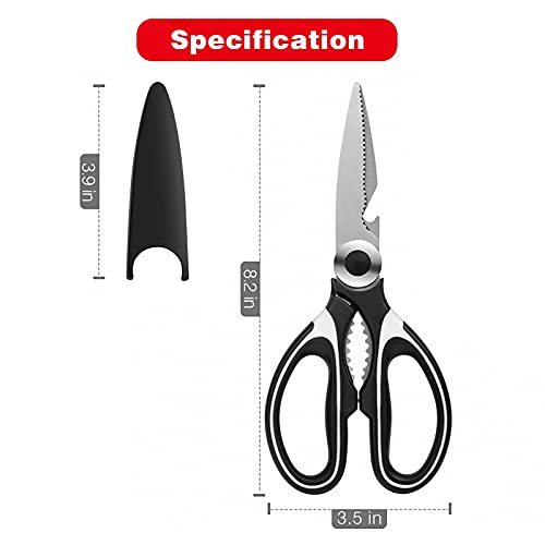  Heavy Duty Kitchen Shears With Protective Sheath Kitchen Meat Scissors, Dishwasher Safe Cooking Scissors, Food Scissors For Chicken, Poultry, Fish, Herbs, Black+White