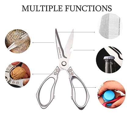  Heavy Duty Kitchen Scissors 2-pack,High Stainless Steel Sharp Blade,Dishwasher Safe Meat Scissors Cooking Shear For Chicken Fish Meat Color SILVER
