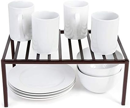  Smart Design Premium Cabinet Storage Shelf Rack - Large - 8.5 X 16 Inch - Steel Metal - Rust Resistant - Cupboard, Plate, Dish, Cup, Bathroom Counter And Pantry Organization Riser - Kitchen - Bronze