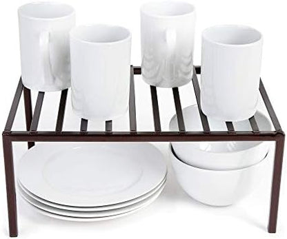  Smart Design Premium Cabinet Storage Shelf Rack - Large - 8.5 X 16 Inch - Steel Metal - Rust Resistant - Cupboard, Plate, Dish, Cup, Bathroom Counter And Pantry Organization Riser - Kitchen - Bronze