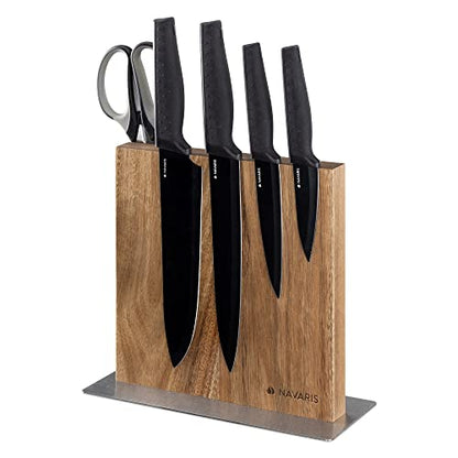  Wood Magnetic Knife Block - Double Sided Wooden Magnet Holder Board Stand For Kitchen Knives, Scissors, Metal Utensils - Acacia, 8.9 X 8.7 In