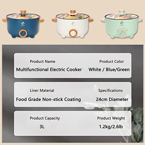  Electric Skillet Hot Pot Cooker - Multifunction Frying Pan 110V Non-Stick Grill 3L Stir-fried Stewed Cookware Steak Noodle Ramen Shabu Shabu Pot - Home Office Party Kitchen Dorm Cooking