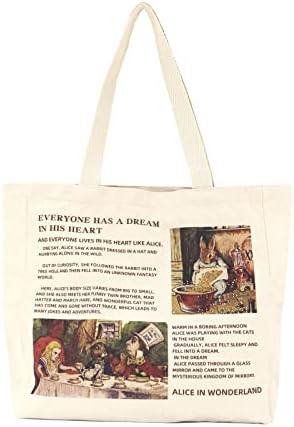  Canvas Tote Bag Aesthetic For Women Graphic Tote Bag With Zipper Cute Canvas Bags With Pockets